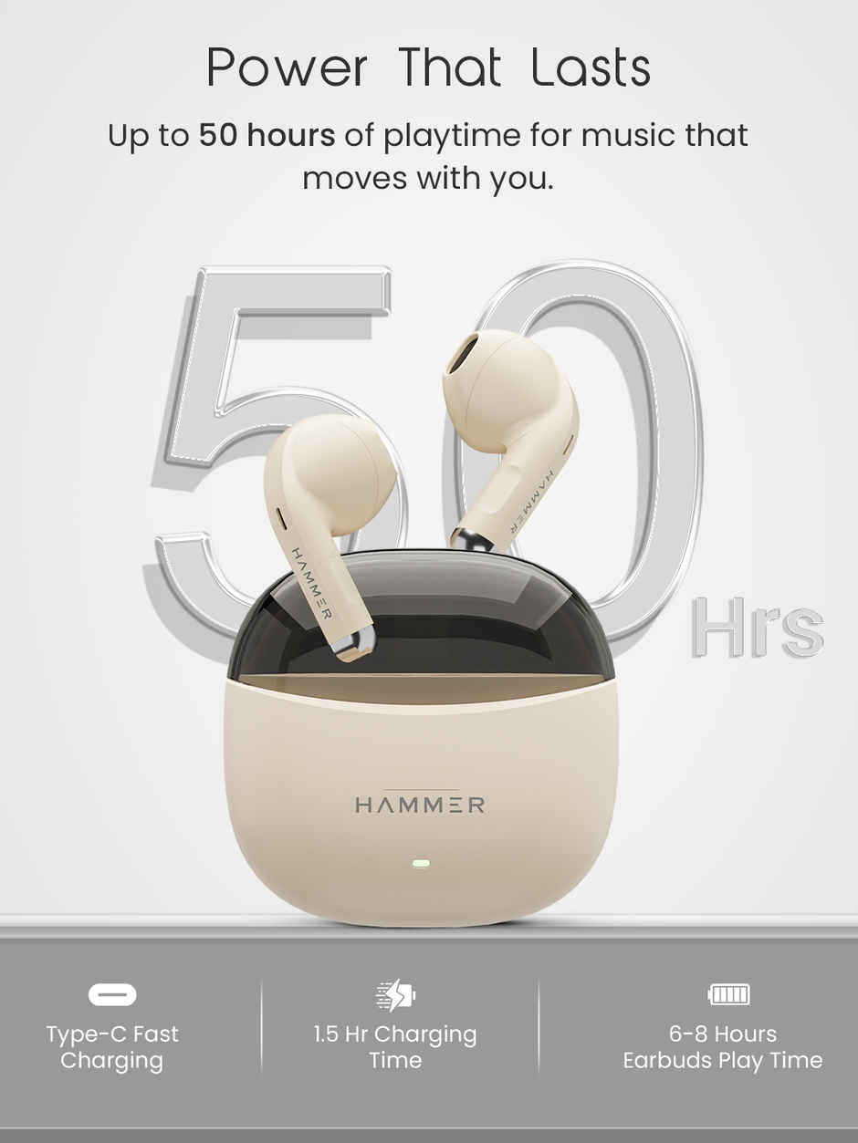 Hammer Ultra Pods True Wireless Earbuds | In-Built Mic | 100H Standby Time | Beige