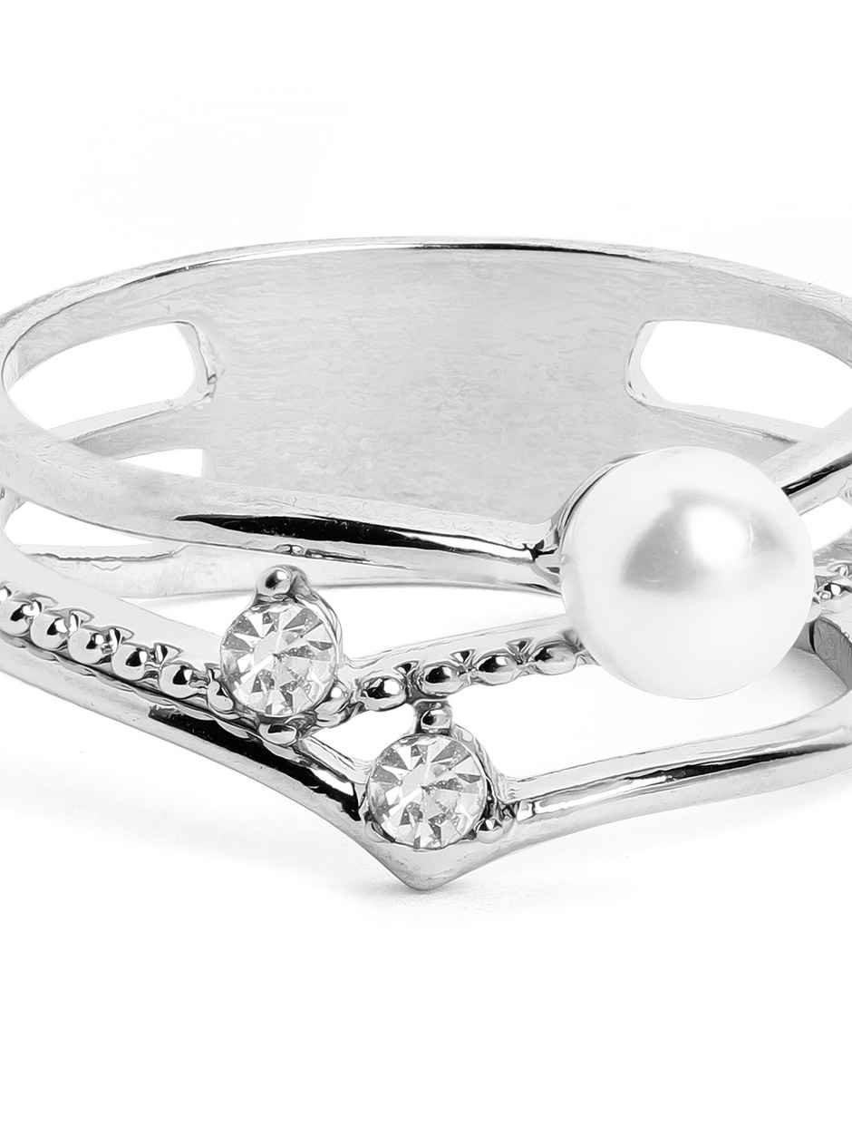 Rubans Silver-Plated Cz Stone Handcrafted Finger Ring