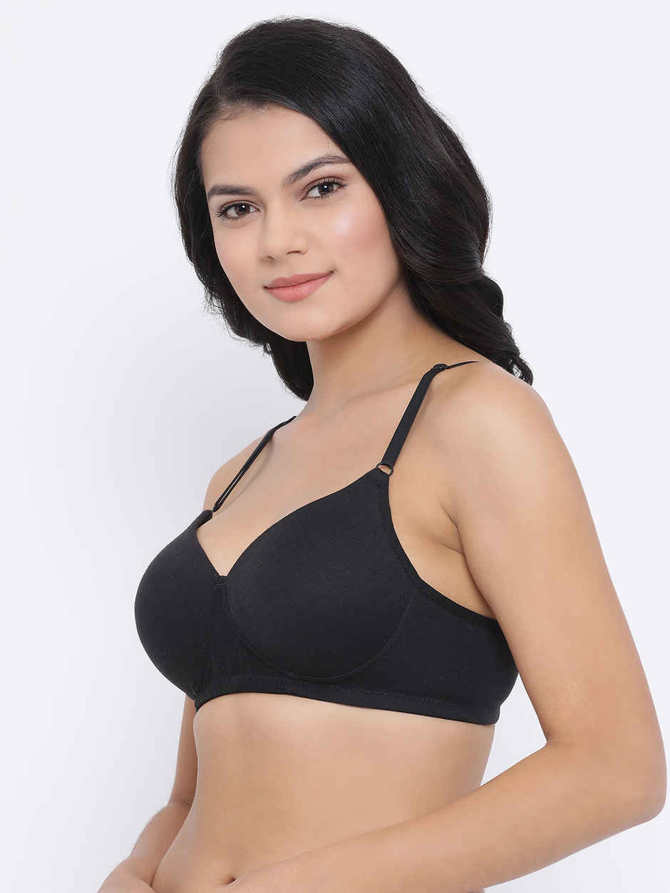 Clovia Women's Padded Non-Wired Full Coverage T-Shirt Bra | Black - 36 C