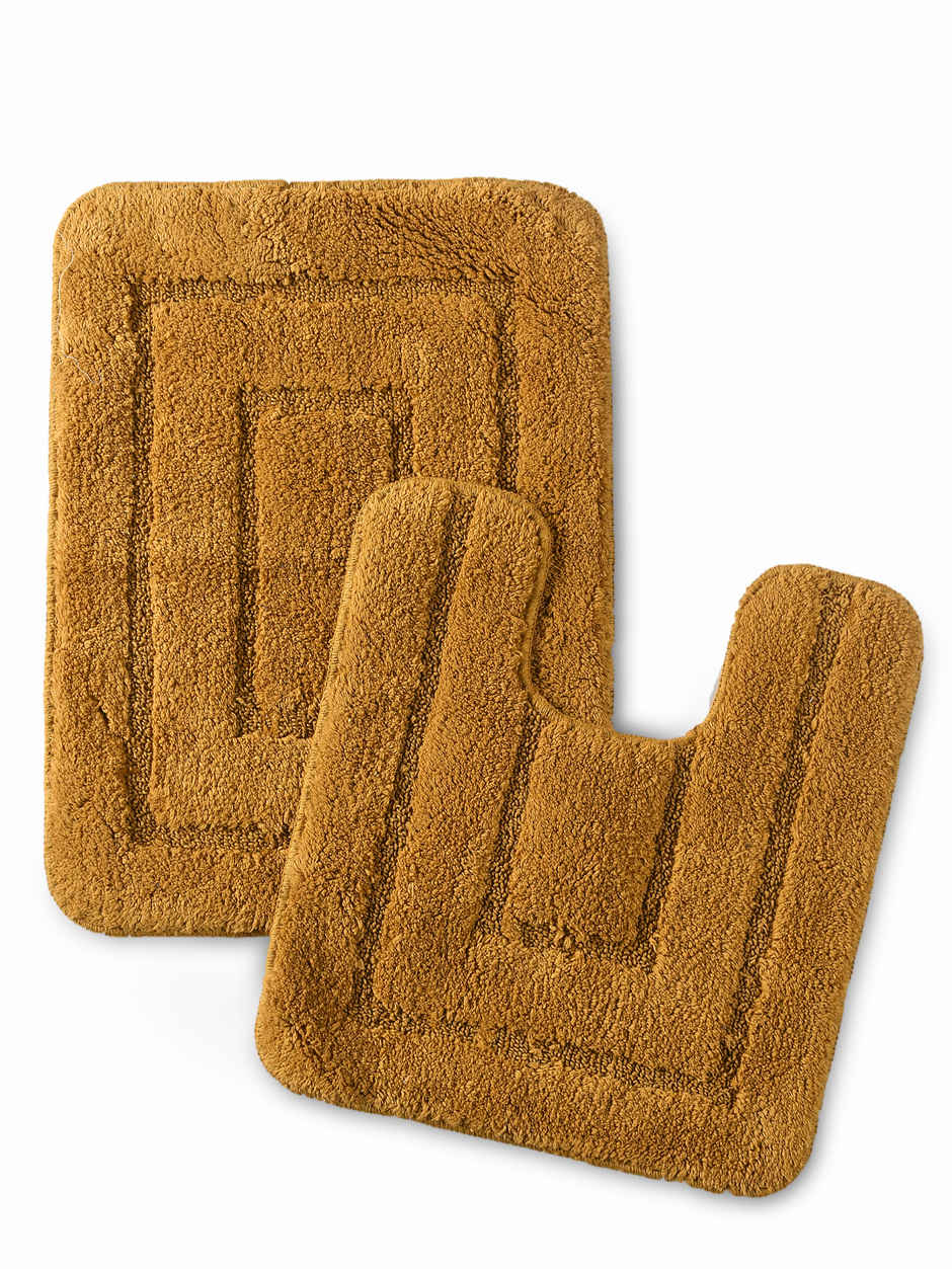 Saral Home Cotton Anti-Slip Bathmat & Contour Set | Ochard - 45 x 60 cm & 45 x 50 cm