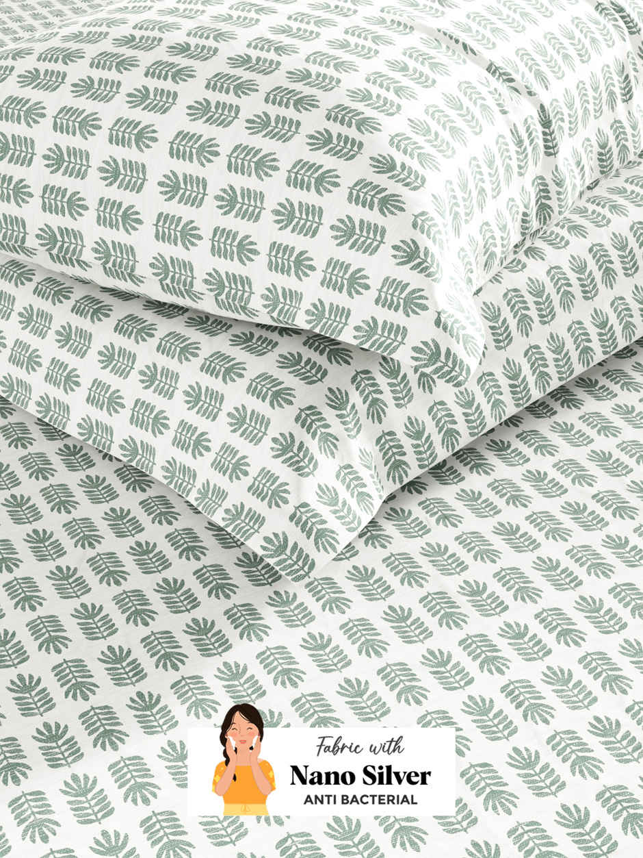 Bianca Soft 100% Natural Cotton Double Bedsheet With 2 Pillow Covers | Laquasa Floral | Green &Ecru