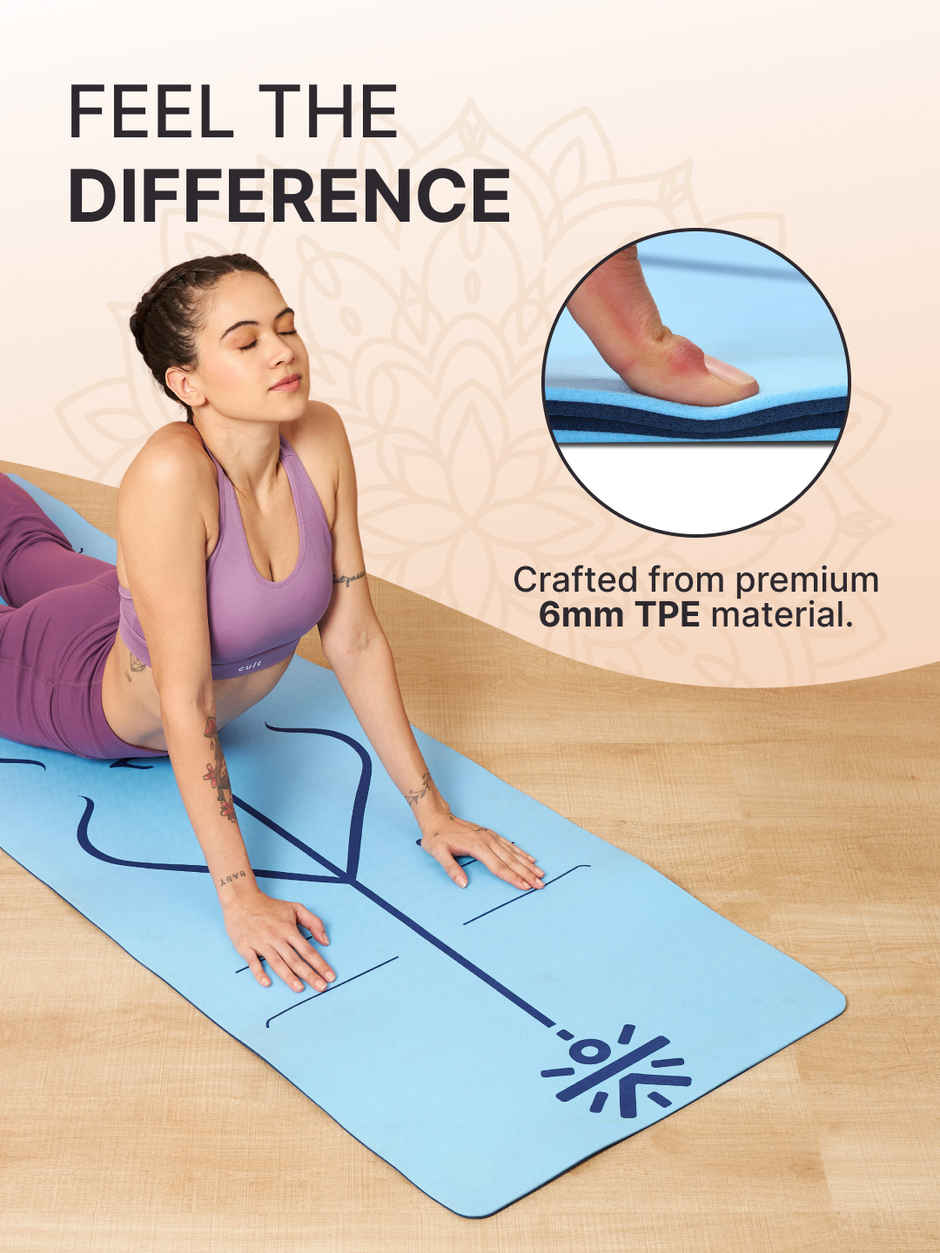 Cult Unisex TPE Yoga Mat | TPE, Alignment Marking, With Bag & Strap | Blue - 6 mm