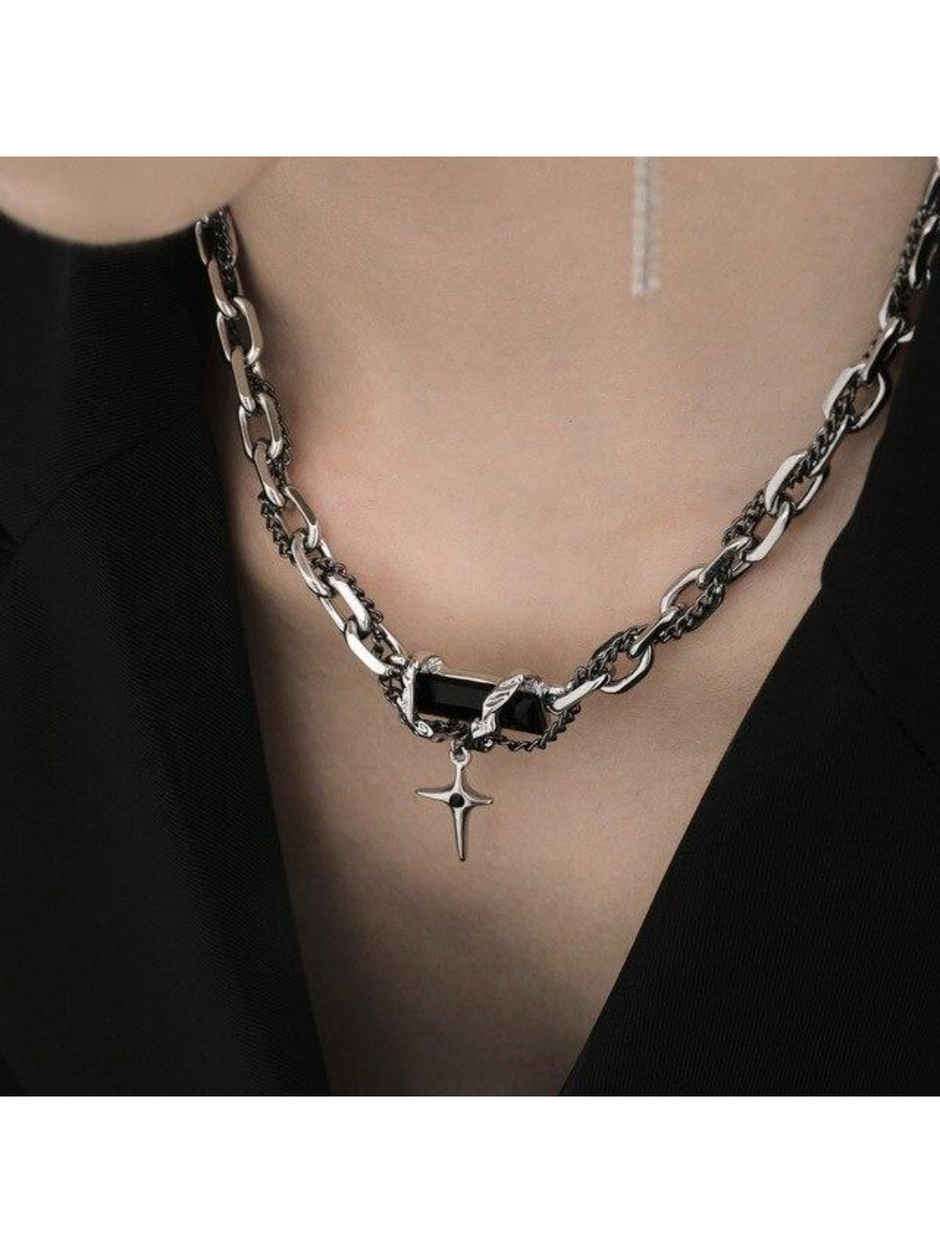 SALTY Alpha Rugged Modern Pendant with Chain for Men and Boys| Anti-Tarnish | Silver and Black