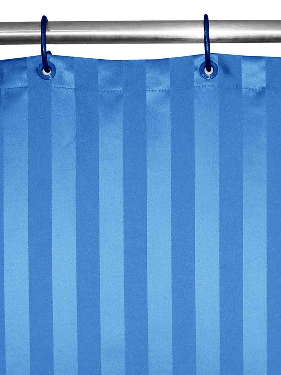 Lushomes Shower Curtain - Blue | Striped Satin Stripe | Hooks | 12 Eyelets | 6 x 6.5 ft