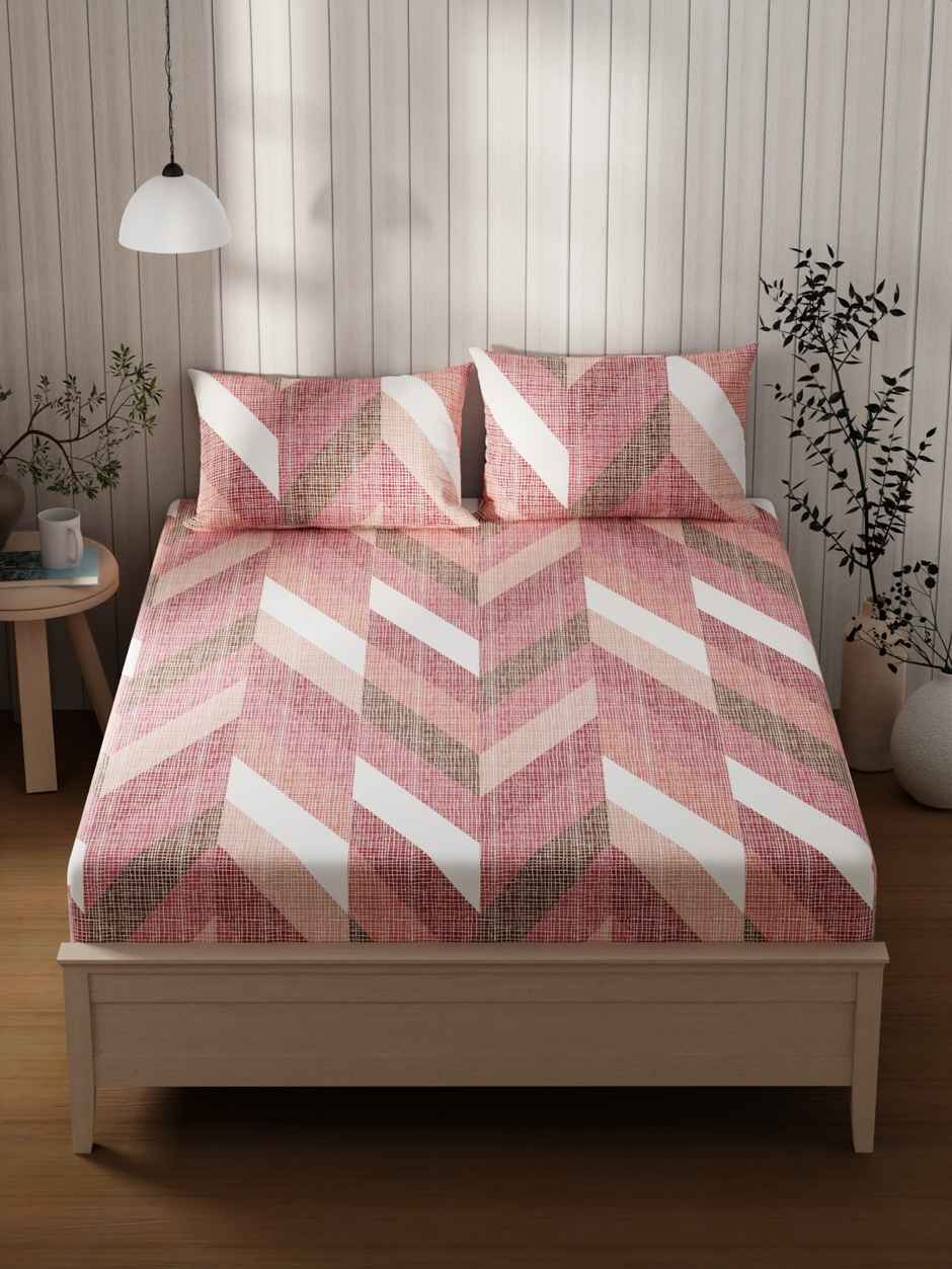 KOPA Extra Smooth Cotton Double Bedsheet With 2 Pillow Covers | Lopez Abstract | Pink
