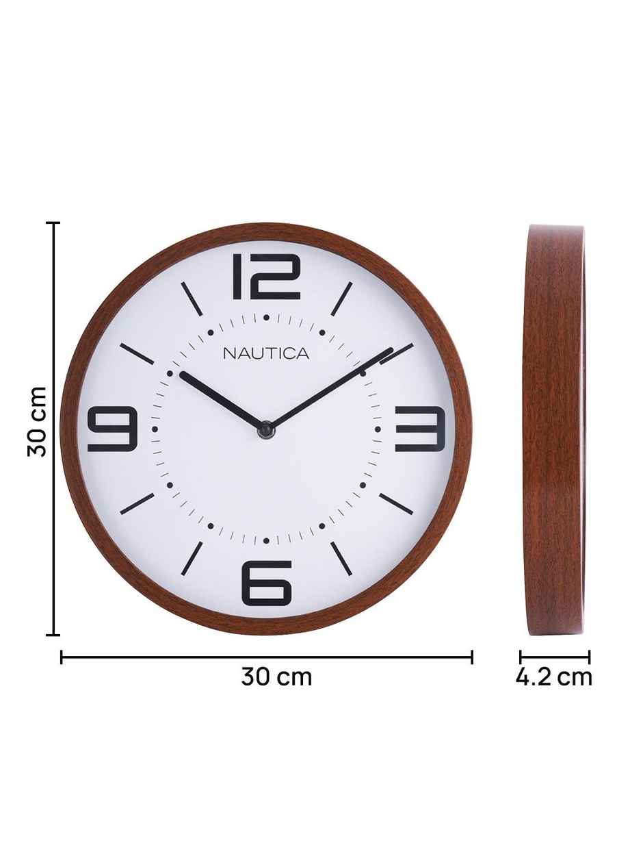 Nautica Luxury Wooden Finish Modern Wall Clock With Quartz Silent Sweep Technology -Mahogany/White