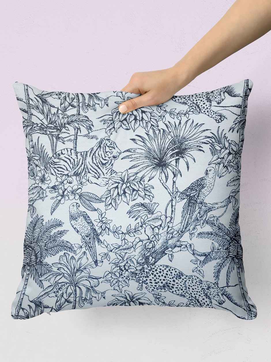 Bianca Hand Loom Cotton Jute Cushion Cover 16 inch x16 inch Floral Grey/Black | Handmade