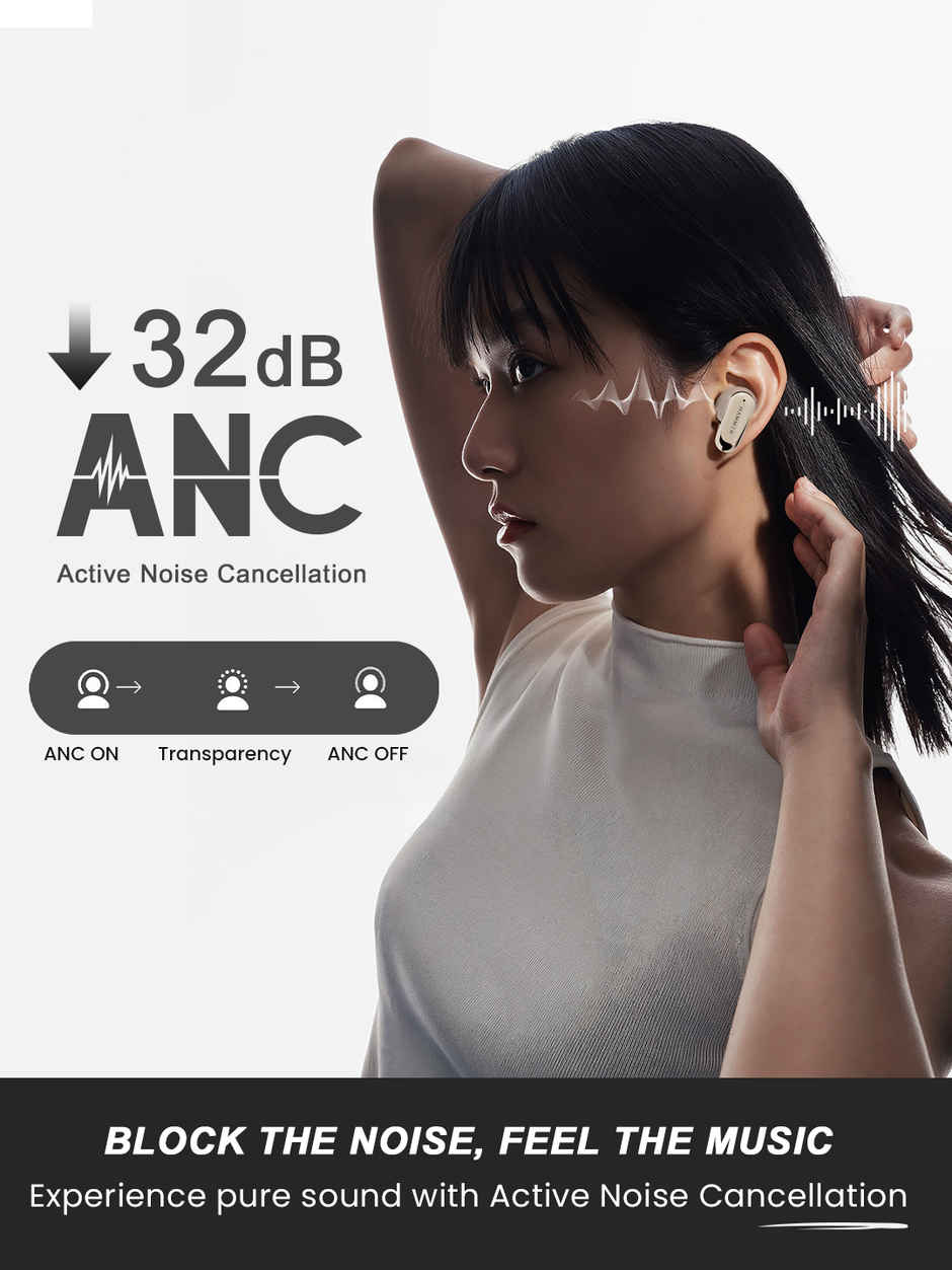 Hammer Aura Wireless Earbuds | 32dB ANC Noise Cancellation | TWS with 4-Mic ENC | Beige