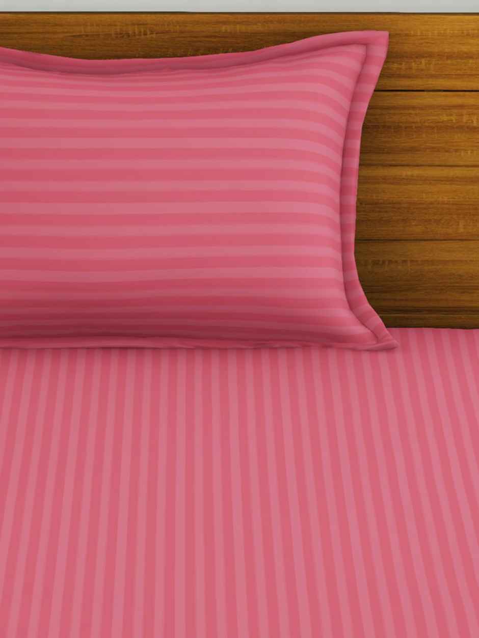 BIANCA Super Soft 100% Egyptian Cotton Satin Stripe Single Bedsheet with Pillow Cover | Coral