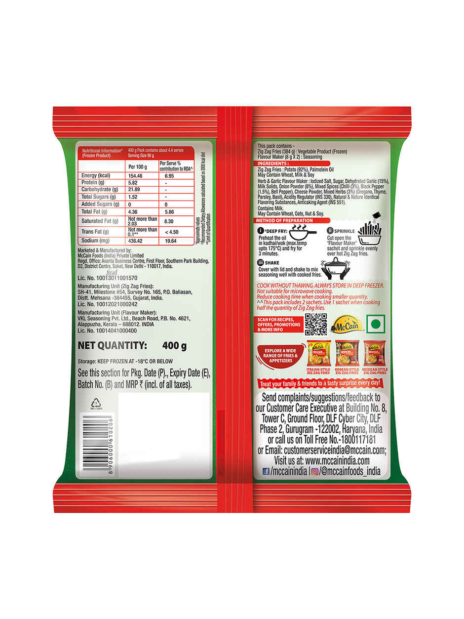 McCain American Herb & Garlic Zig Zag Fries