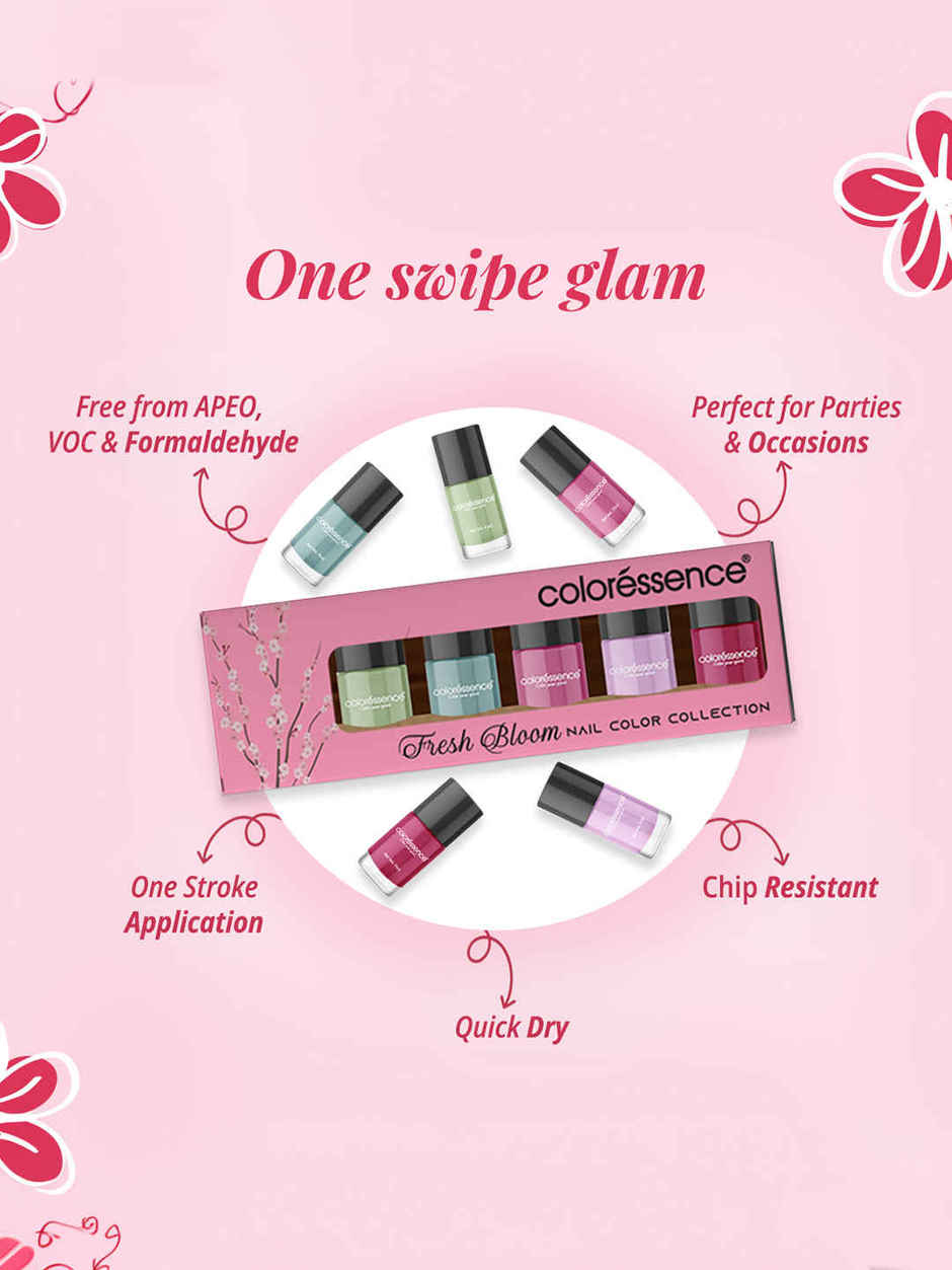 Coloressence Fresh Bloom Nail Paint Kit with Free Remover| Glossy Finish | Quick Dry|Chip-Resistant