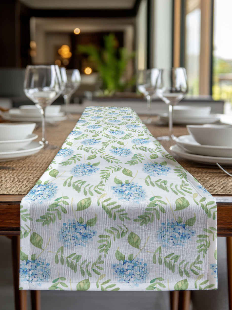 Bianca Premium Printed Cotton Table Runner For Dining & Center Tables | Florence | Blue & Green