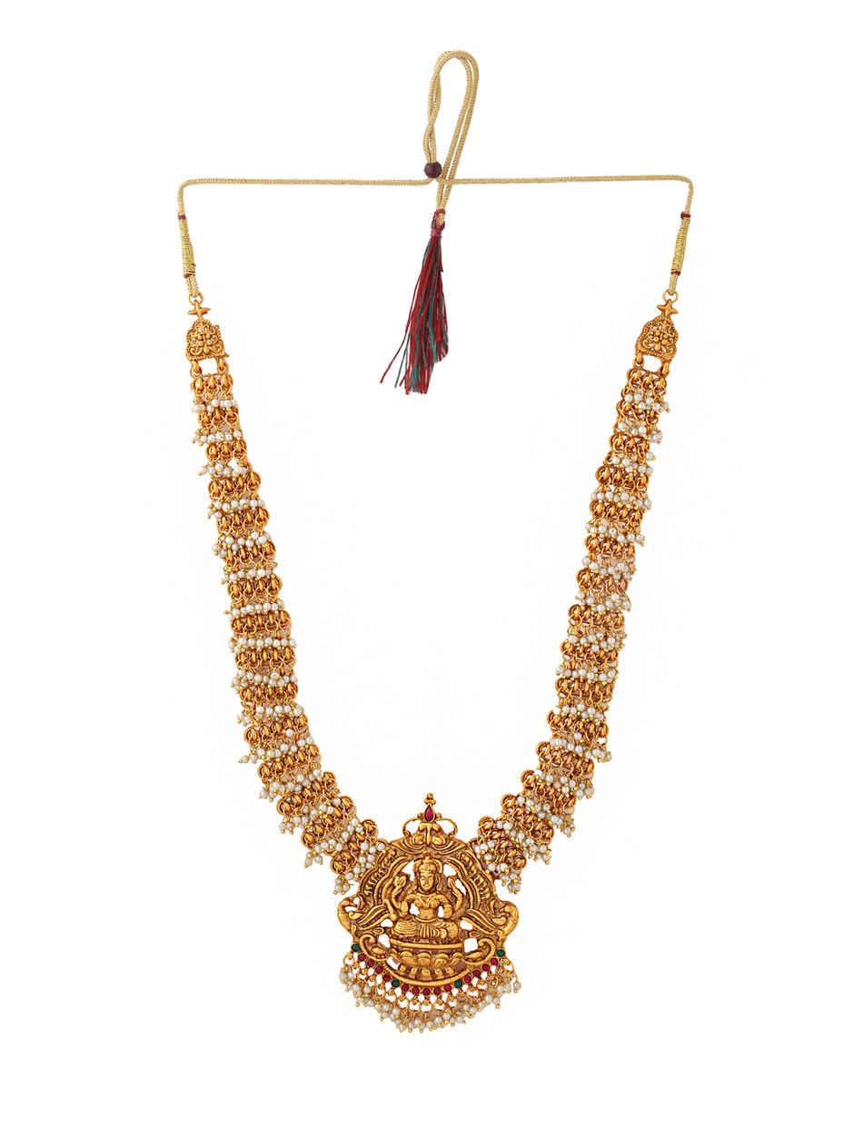 Yellow Chimes Women's Temple Choker Necklace Set | Gold Plated Hanging Pearls