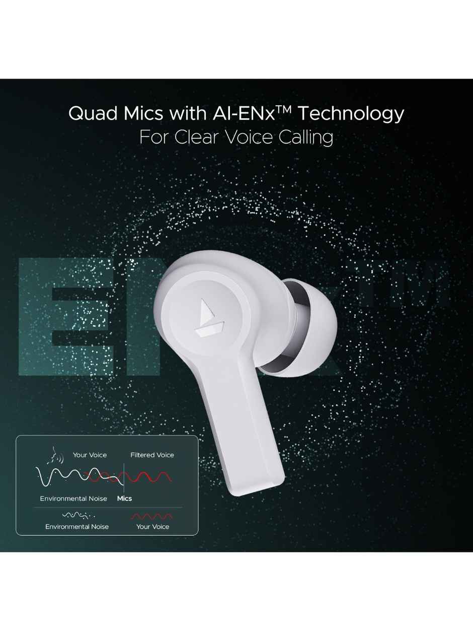 boAt Airdopes Flex 454 ANC TWS Earbuds with mic, 60Hrs Battery, Active Noise Cancellation(32dB), App Support, 4Mics ENx, Fast Charge, v5.2 Bluetooth Earbuds - Zinc White