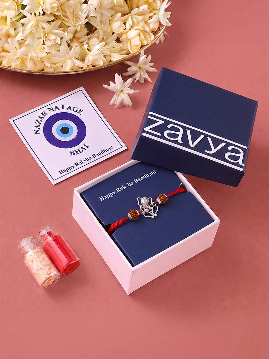 Ganesh Rudraksh 925 Pure Silver Rakhi for Brother | Pack of 1 | Zavya