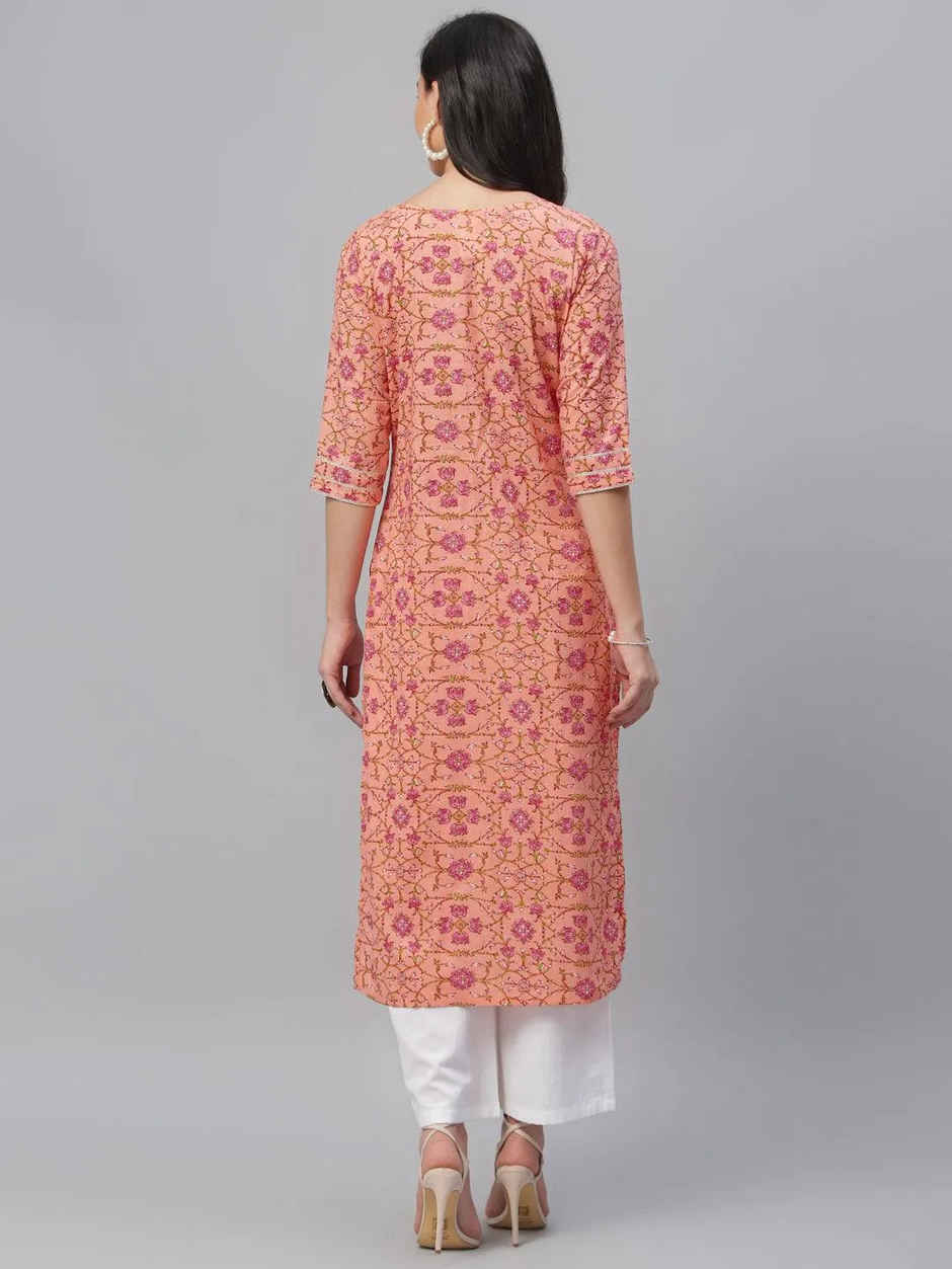Libas Women Peach Cotton Straight Kurta - 9107FXL