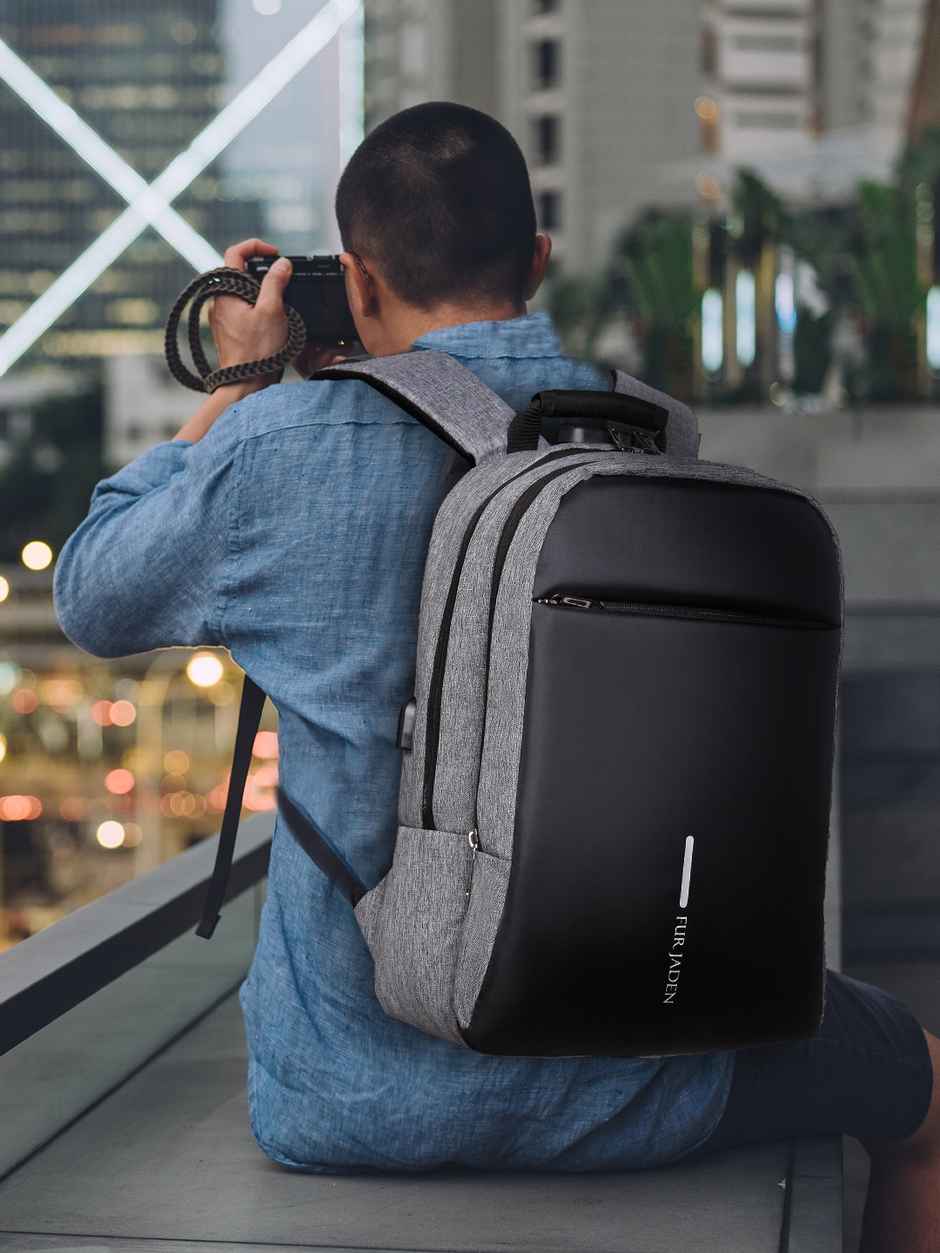 Fur Jaden Unisex Solid Polyester 25 L Anti Theft Backpack | Grey - 15.6 Inches