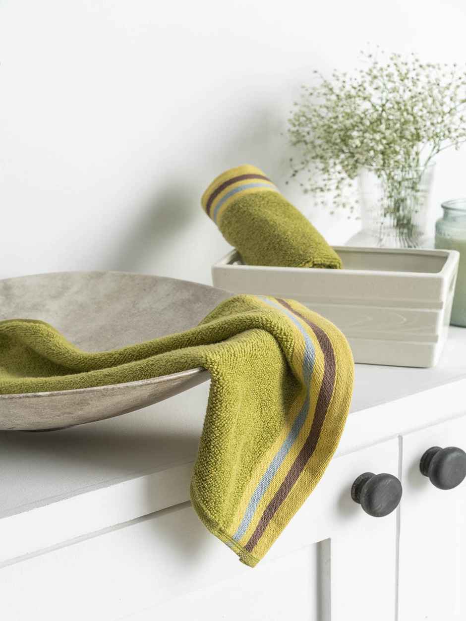 DDECOR Yarn Dyed Sporty Look 100% Cotton Reversible 500 GSM Face Towel - Green/Yellow
