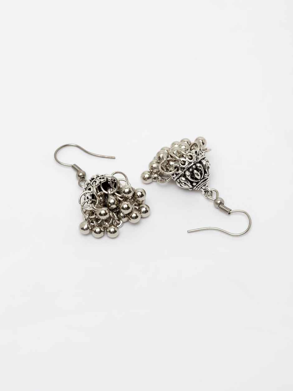 Shining Diva Fashion Oxidised German Silver Afghani Earrings Chain Necklace Set for Women | 12013s