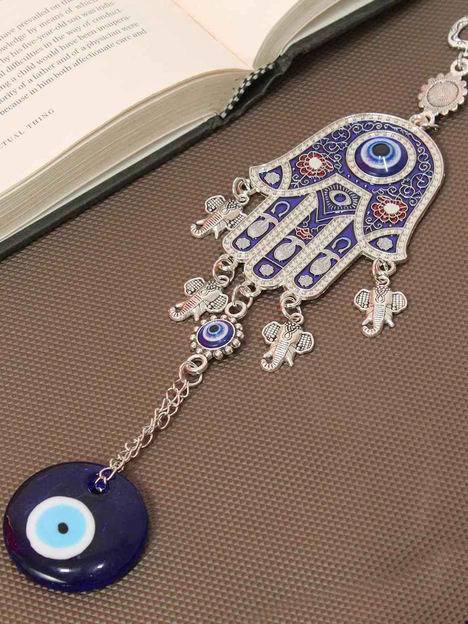 TIED RIBBONS Hamsa Palm Evil Eye Wall Hanging | Dark Blue