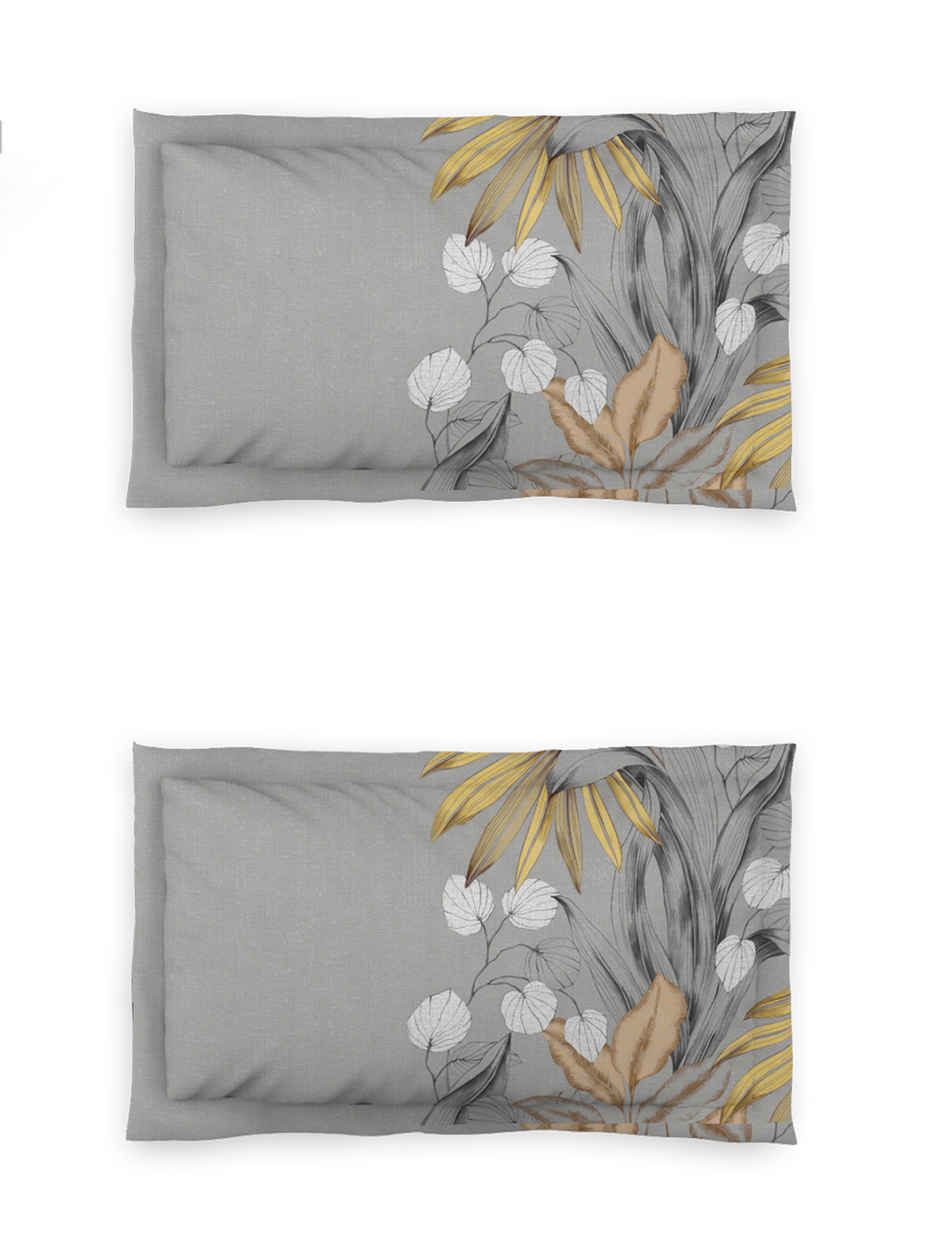 D Decor Cotton King Flat Bedsheet | 2 Pillow Covers | Leaves Yellow