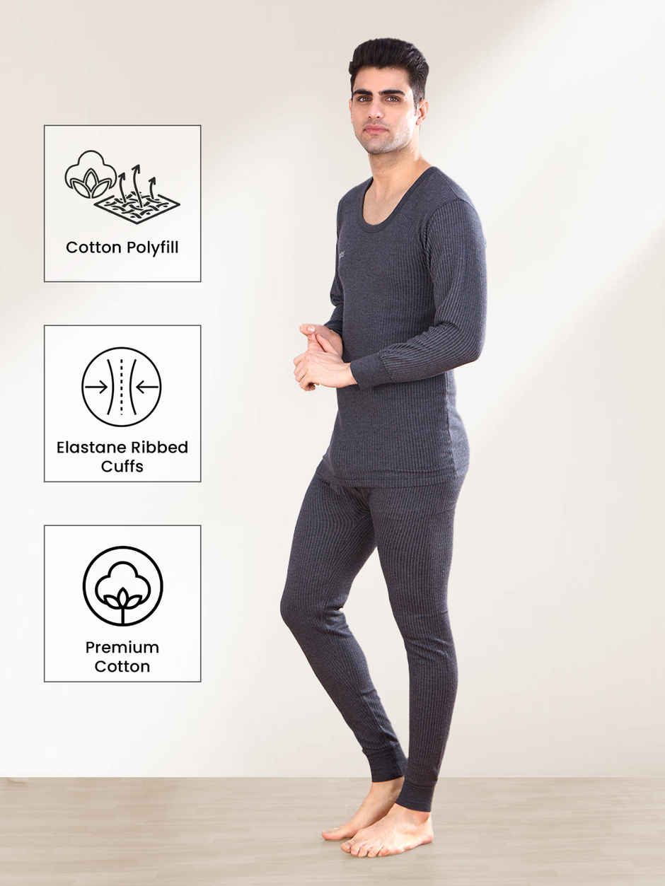 Lux Inferno Round Neck Full Sleeve Thermal Top for Men | Charcoal | 100 | XXL