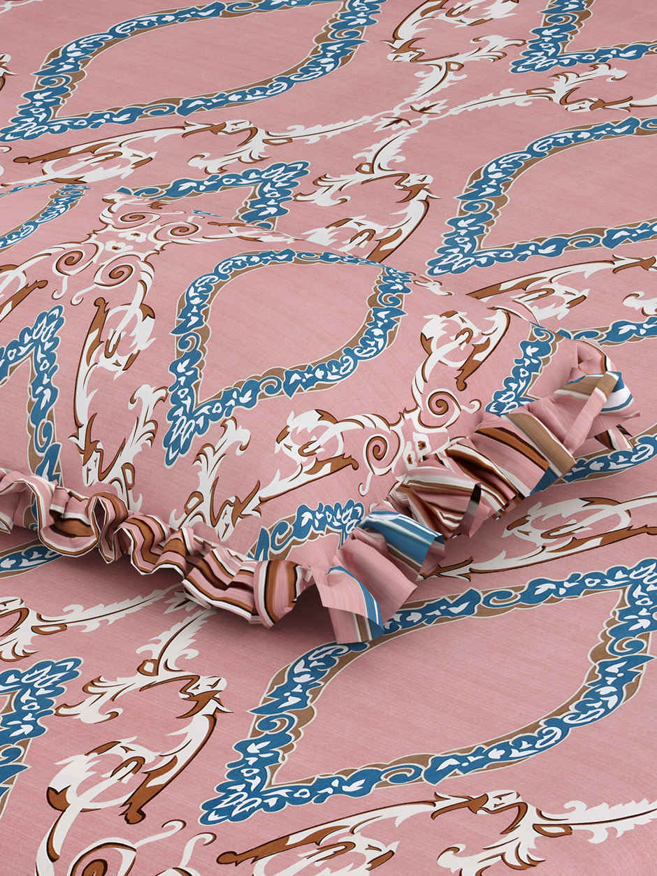DREAM WEAVERZ Elastic Fitted Double Bedsheet | 2 Frill Pillow Covers | Polycotton | Pink