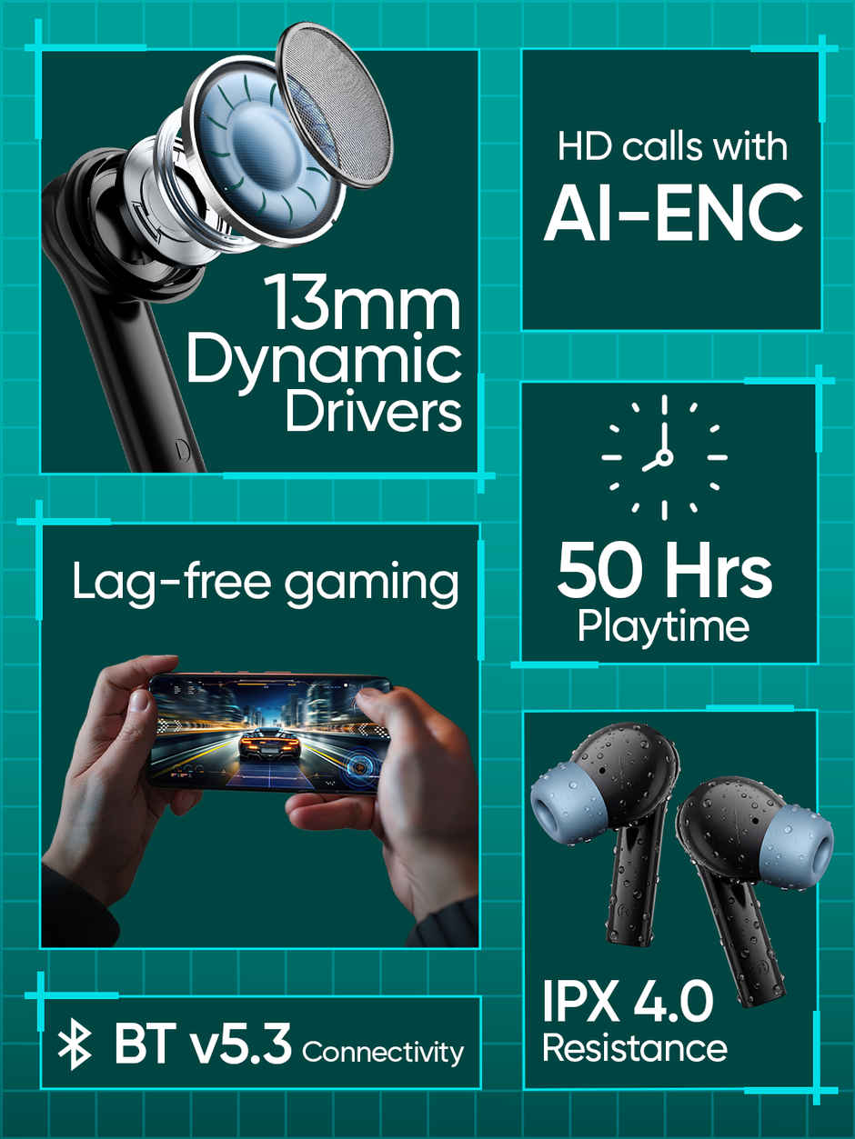 Mivi DuoPods Maxx TWS, 13mm Bass, 50H Playtime, AI ENC Calls, Gaming Mode, BT 5.3, Type C