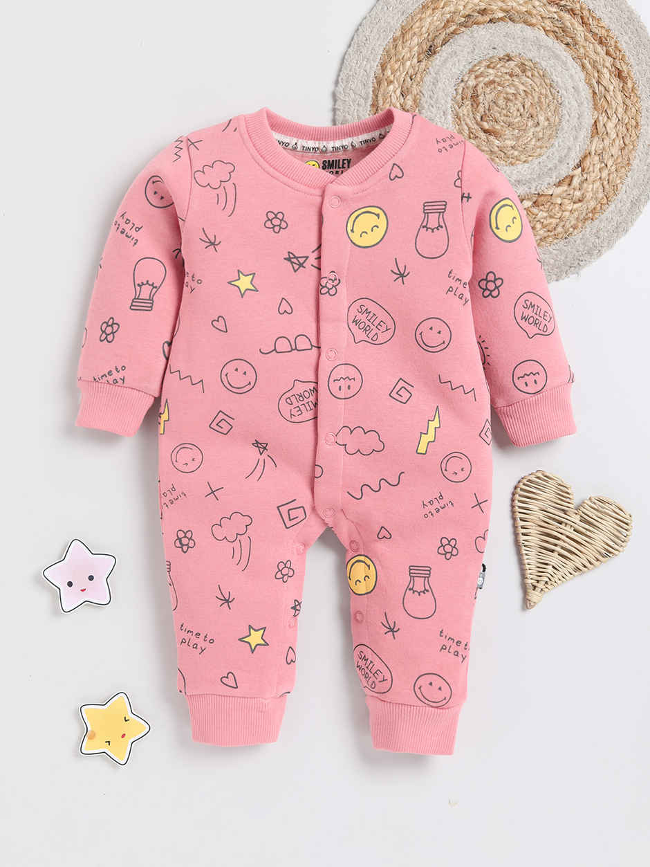 Mom's Love Smiley Printed Romper Infant Boys | Peach - 3-6 Month