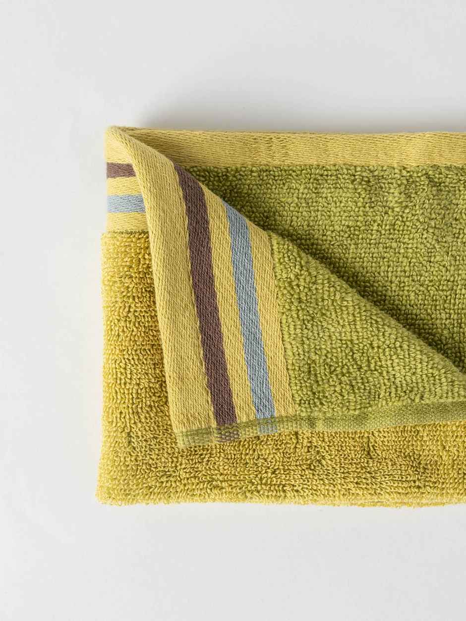 DDECOR Yarn Dyed Sporty Look 100% Cotton Reversible 500 GSM Face Towel - Green/Yellow