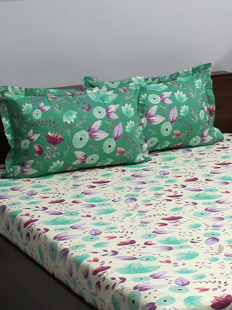Bombay Dyeing Ivyrose 110 Tc 100% Cotton Queen Bedsheet With 2 Pillow Covers - Green Brown
