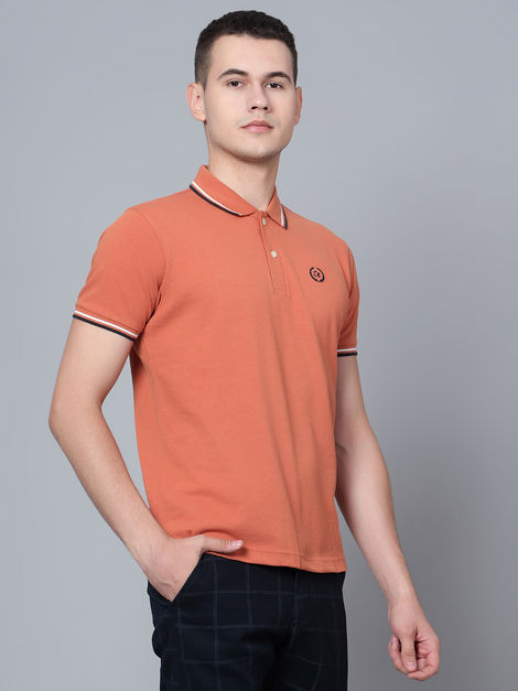 Cantabil Men's Half Sleeve Polo Collar Cotton T-shirt | Brown - L