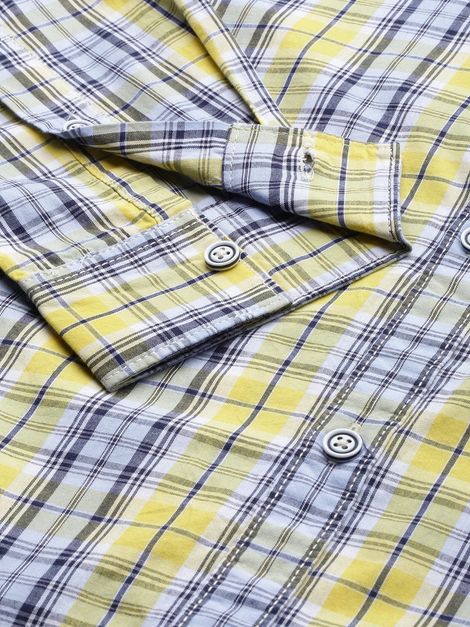 The Indian Garage Co Men's Slim Fit Checked Casual Shirt | Yellow - S