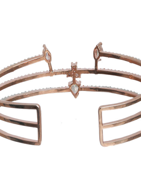 Priyaasi Statement Design American Diamond Rose Gold Plated Bracelet With Ring