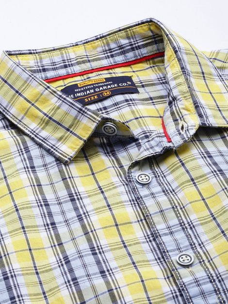 The Indian Garage Co Men's Slim Fit Checked Casual Shirt | Yellow - S