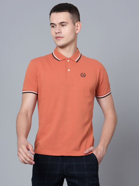 Cantabil Men's Half Sleeve Polo Collar Cotton T-shirt | Brown - L