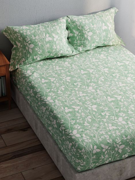 Bianca 100% Pure Cotton Double Bedsheet With 2 Pillow Covers 3pc Set | Amolina Floral-Forestgreen