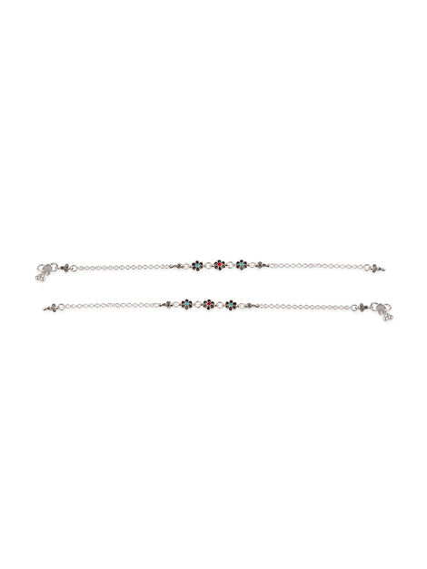 Priyaasi Silver Plated Minimal Anklet Set Of 2