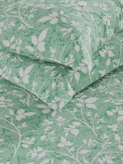 Bianca 100% Pure Cotton Double Bedsheet With 2 Pillow Covers 3pc Set | Amolina Floral-Forestgreen