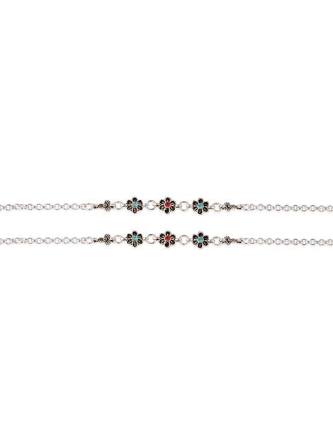 Priyaasi Silver Plated Minimal Anklet Set Of 2