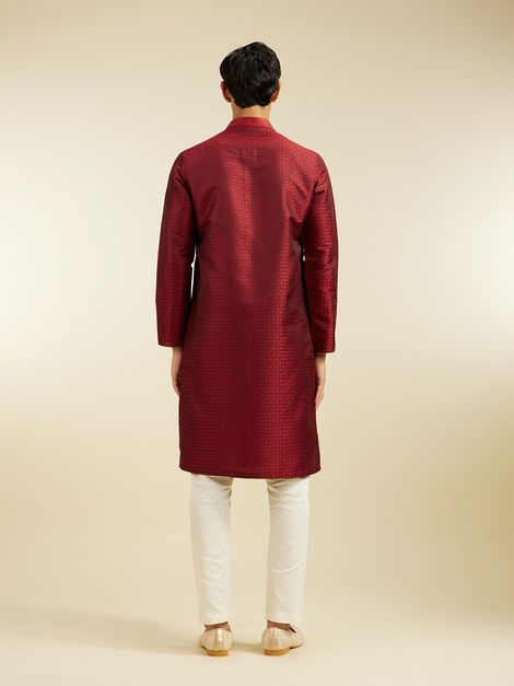 Diwas By Manyavar Maroon Art Silk Self Design Kurta Set | L
