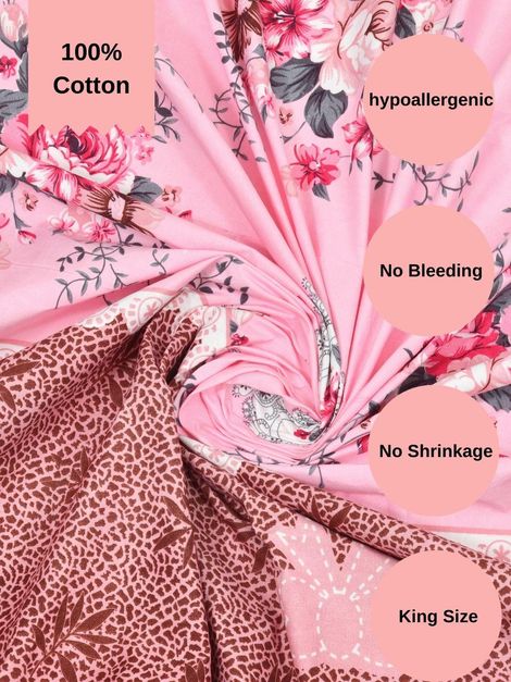 House Of Gulab 100% Cotton Double Bedsheet Floral - Pink