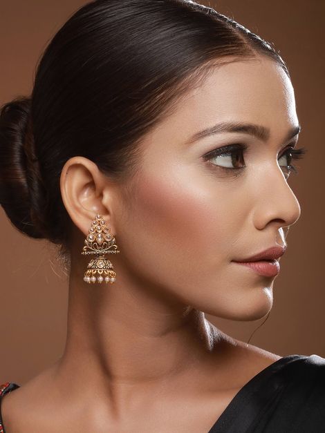 Aatmana Gold-Plated Kundan Studded Triangular Shaped Jhumka Earrings