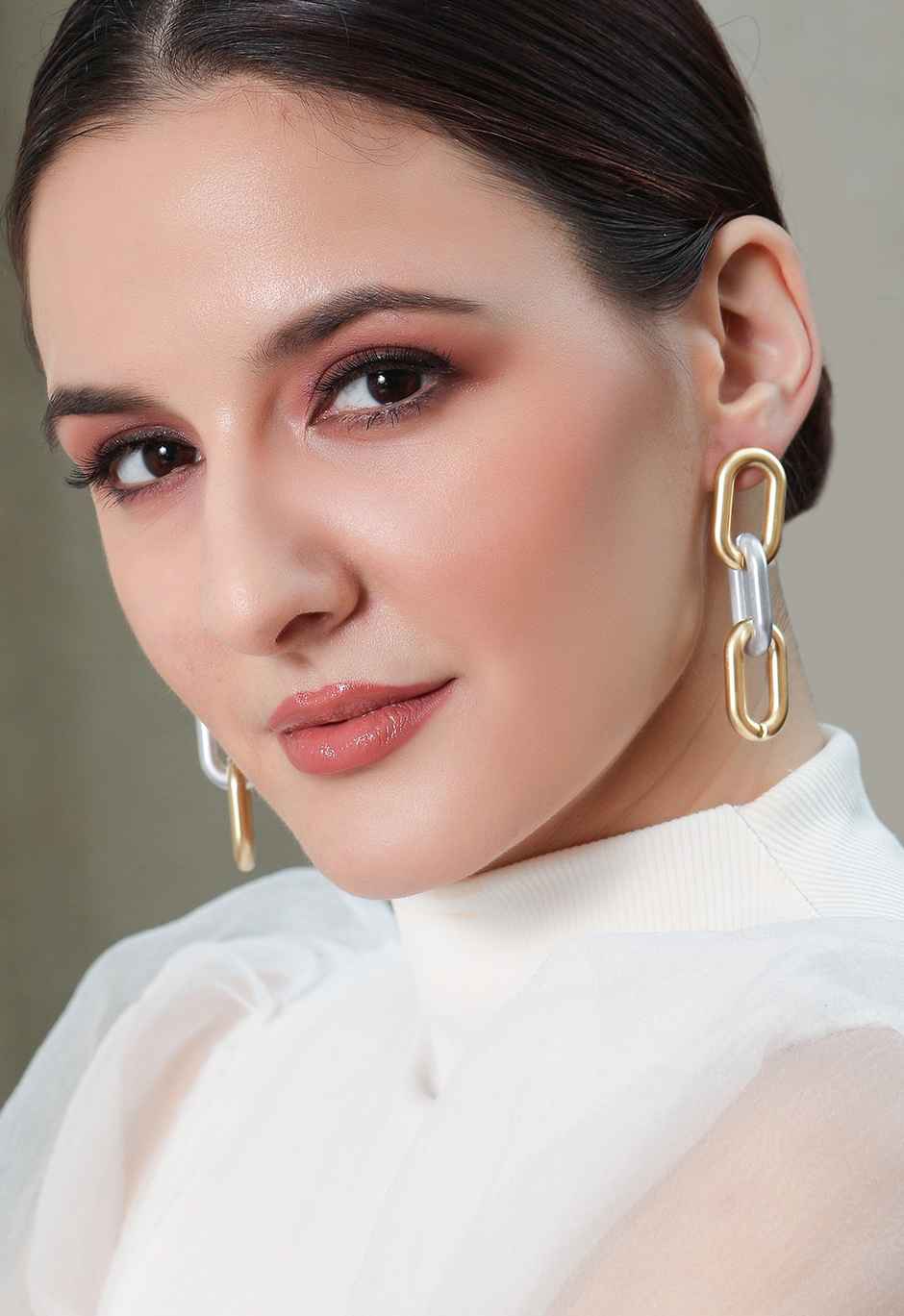 Rubans Gold & Silver Toned Geometric Drop Earrings