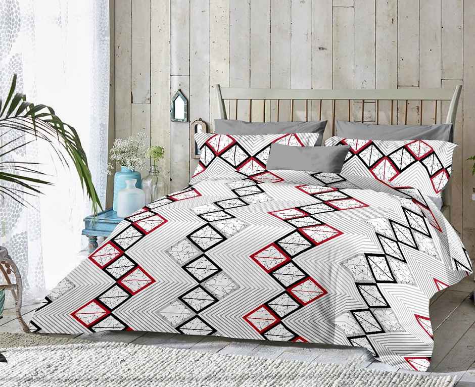 BAY6 Super King 100% Cotton 144 TC Geometric Bedsheet | Multicolor | 108 x 108 in