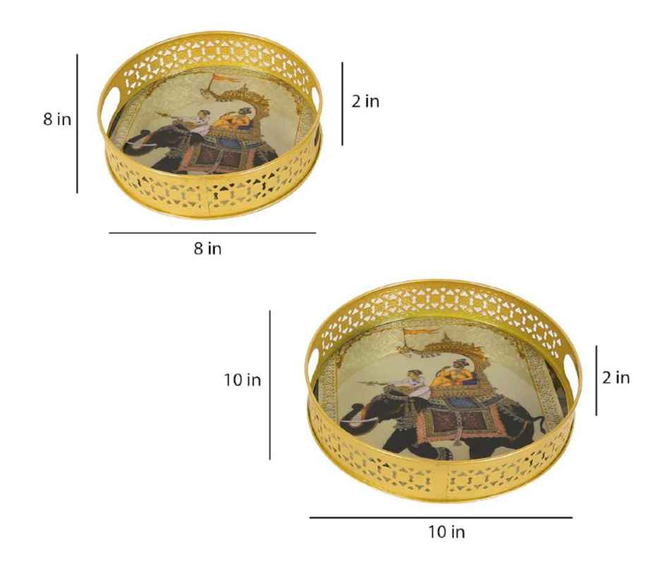 Homeharmony Round Tray | Royal Elephant Pichwai Tray | Size = 8 Inch and 10 Inch | Set Of 2