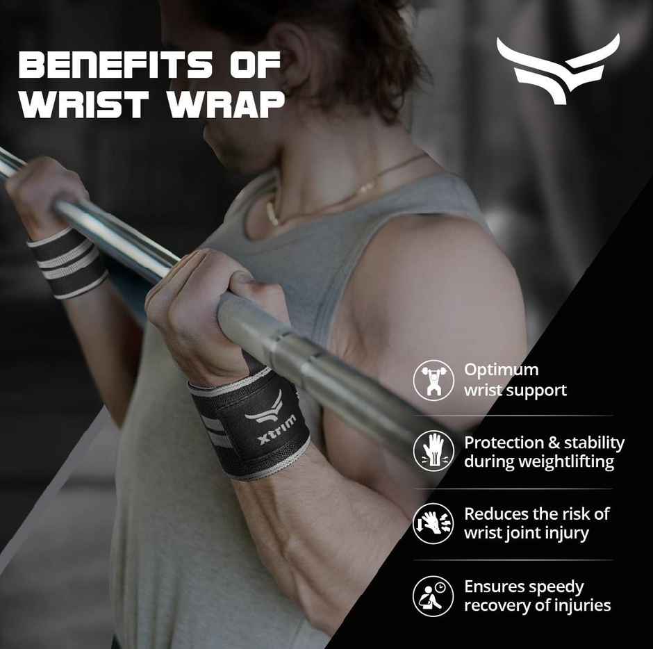 Xtrim Gym Wrist Support with Support Crepe Bandage for Workout & Muscle Relaxation |Black & Grey
