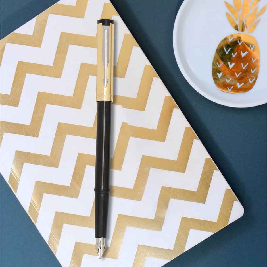 Parker Beta Premium Gold Trim Fountain Pen | Gold Finish Cap With 1 Ink Cartridge Ink Color - Blue