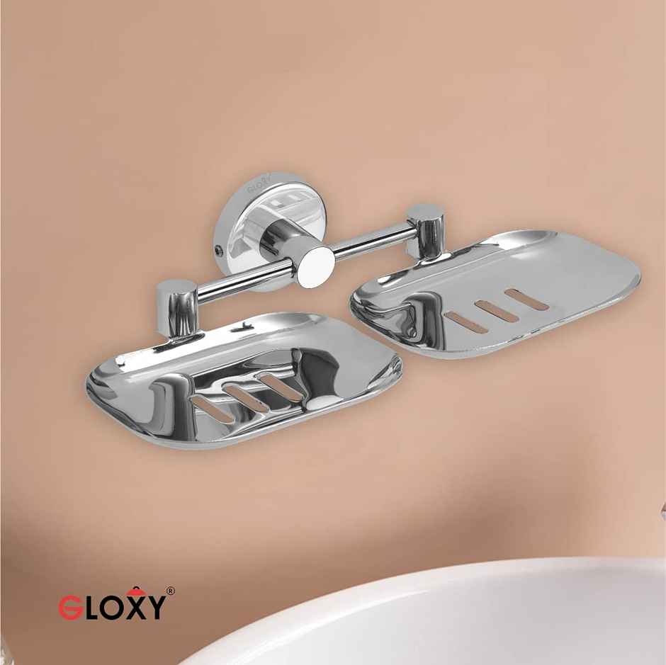 GLOXY Stainless Steel Wall Mount Double Soap Holder for Bath Dish Bathroom Accessories & Fittings