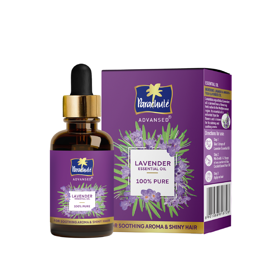 Parachute Advansed Lavender Essential Oil | 100% Pure | Long & Thick Hair | Soft & Shiny Hair